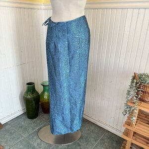 90s Maxi Silky Wrap Skirt Blue Metallic Patterned
